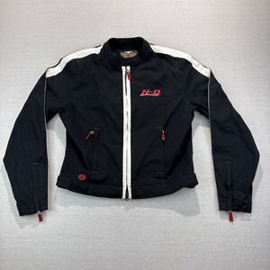 Vtg Harley Davidson Women M Jacket Black White Stripe Moto Fall 03 Y2K Biker